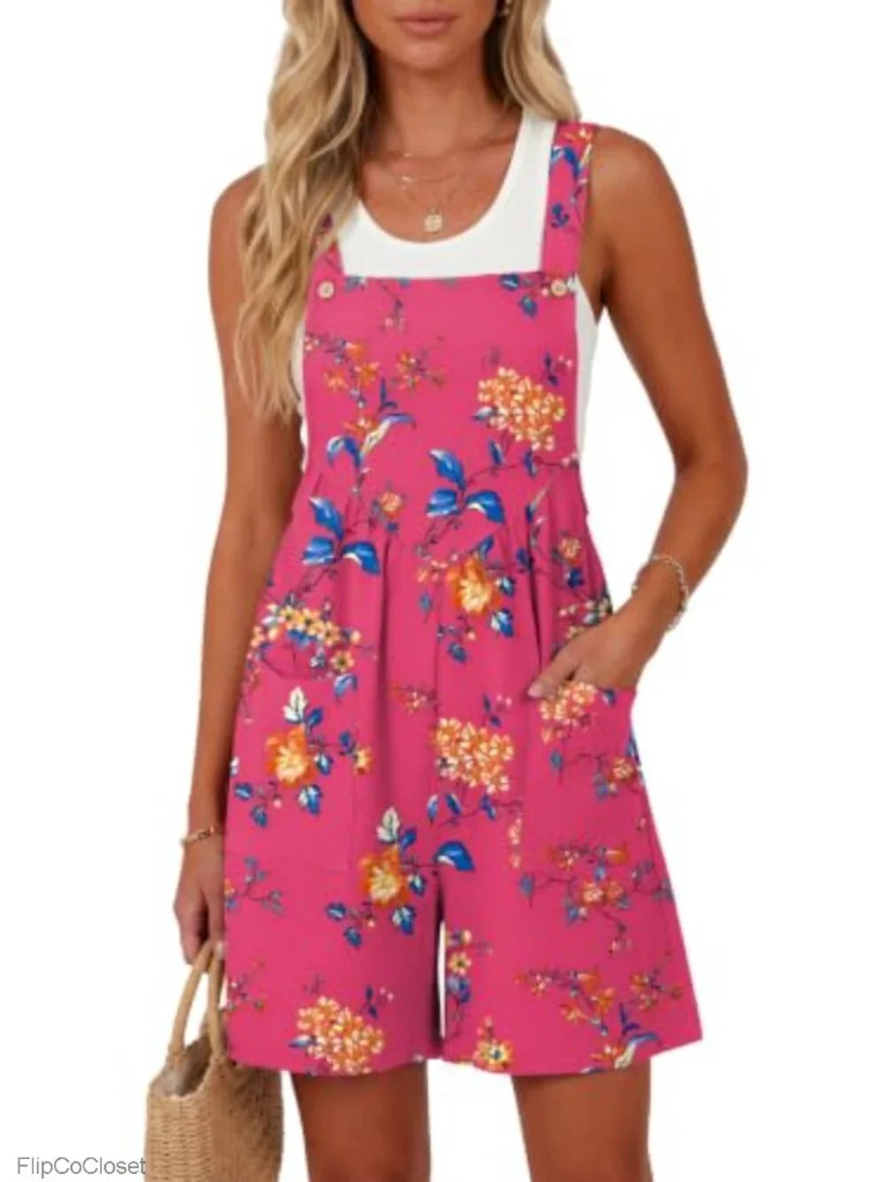 Women's Short Sleeveless Romper Summer Casual Jumpsuit with Pockets